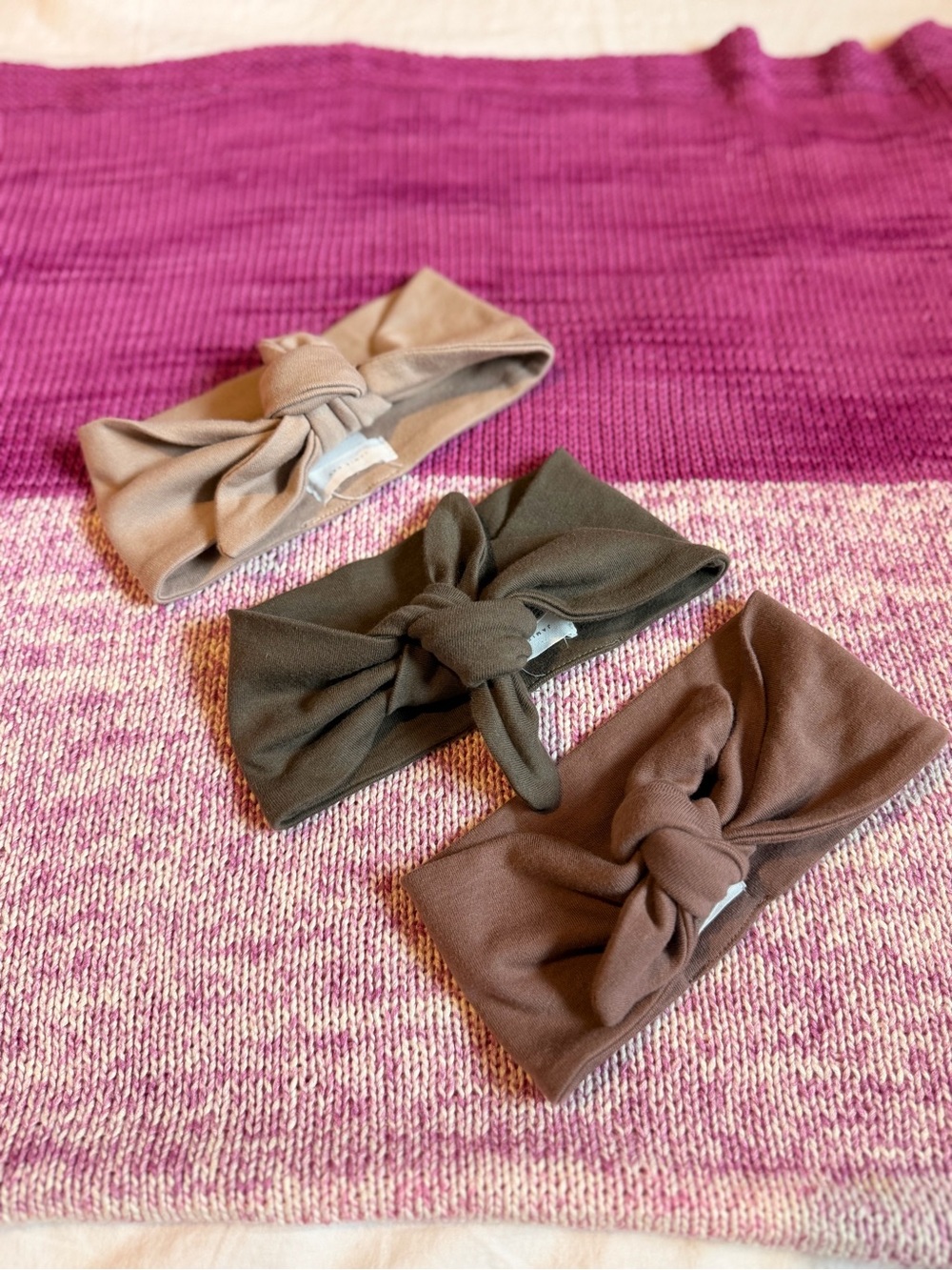Jamie Kay Three-Pack Knotted Headbands in Taupe, Olive, Chocolate